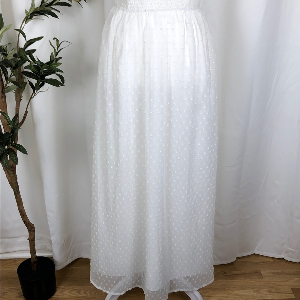 White Smocked Maxi Dress with Tie Straps Sz M (DJ4) - Picture 3 of 10